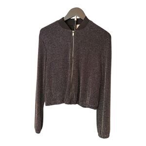 H&M Sparkle Bomber Jacket - Silver Glitter Zip Up  Glam Track Jacket - Sz 4